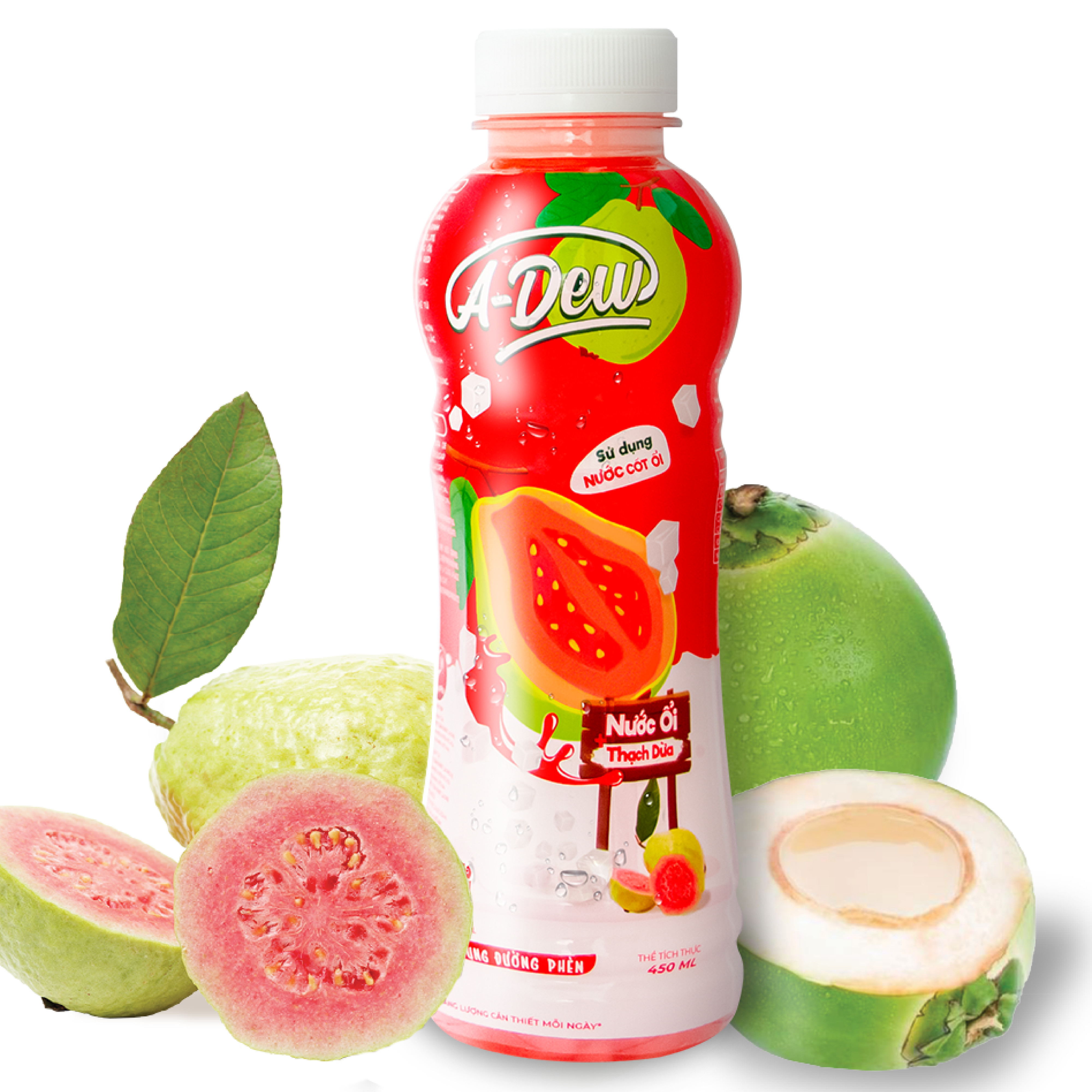 Nước Trái Cây Ổi Thạch Dừa A-Dew Chai 450ml (Thùng 24 Chai)