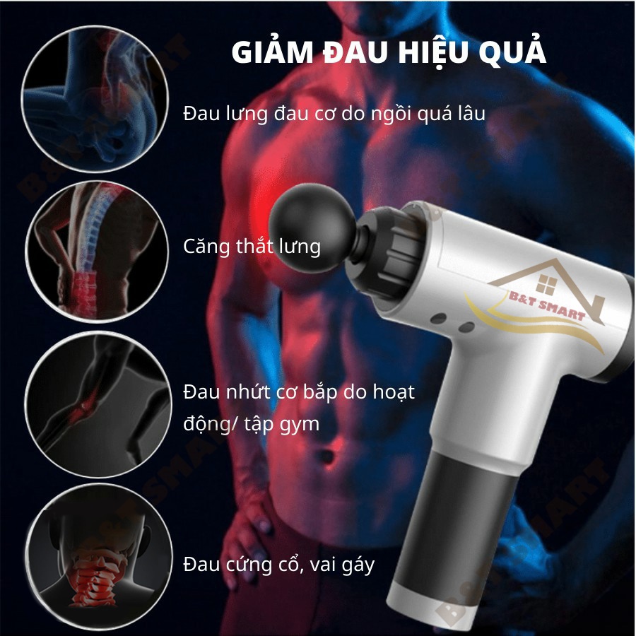 Súng massage thư giãn 4 Đầu 6 Chế Độ Fascial - máy masage toàn thân