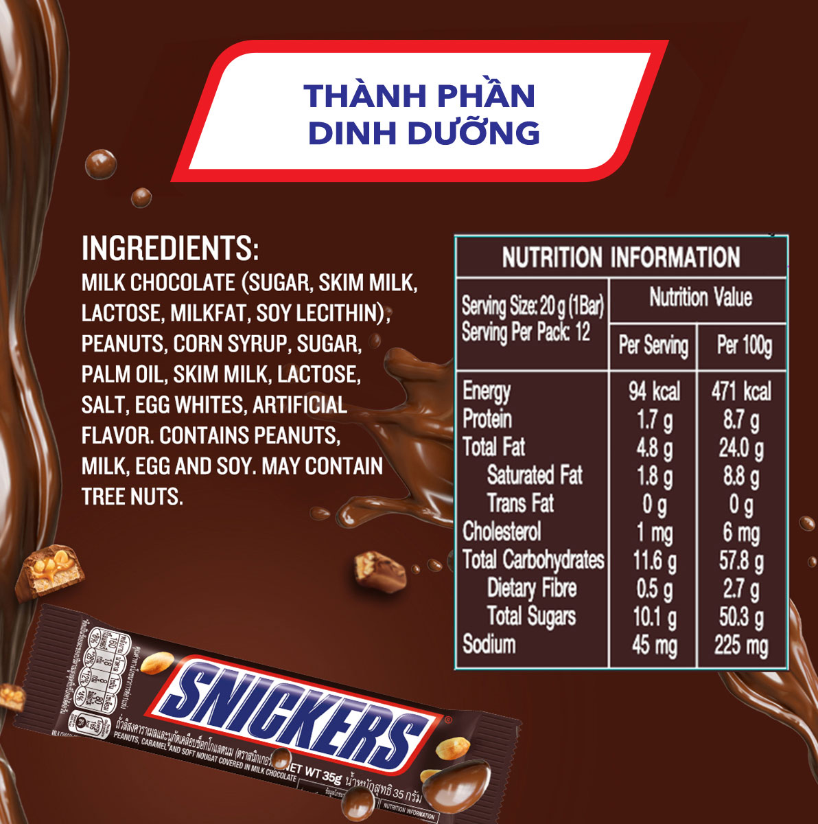 Kẹo Sô Cô La Snickers Đậu Phộng thanh 35g