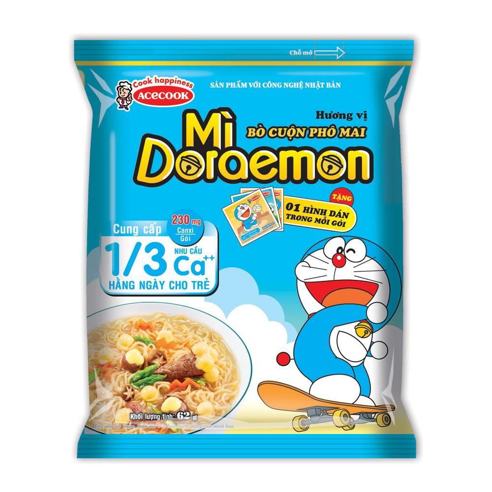 [Thùng 30 gói] Mì Doraemon bò cuộn phô mai gói 62g