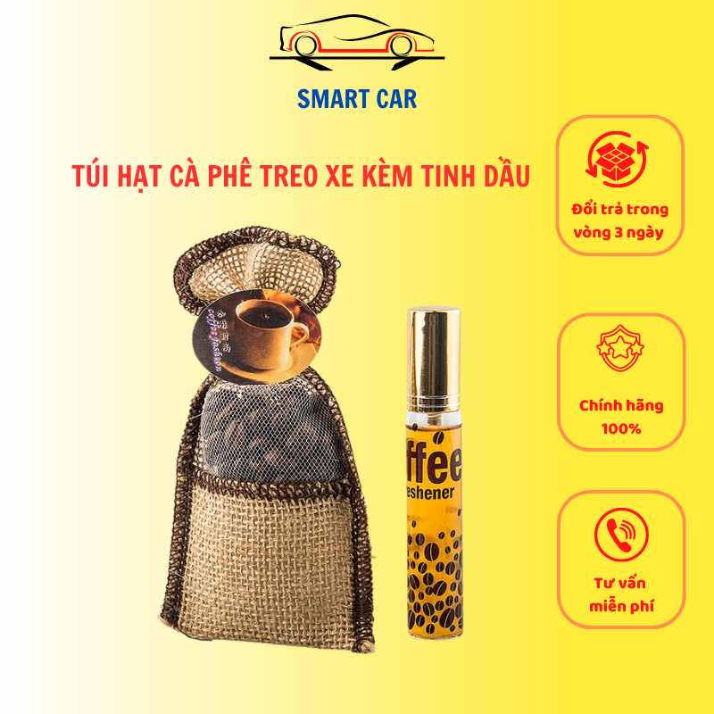 Coffee bean bag deodorant car hangings, bag pure coffee bean, deodorization, moldy smell, gift with essential oil _ Smart car