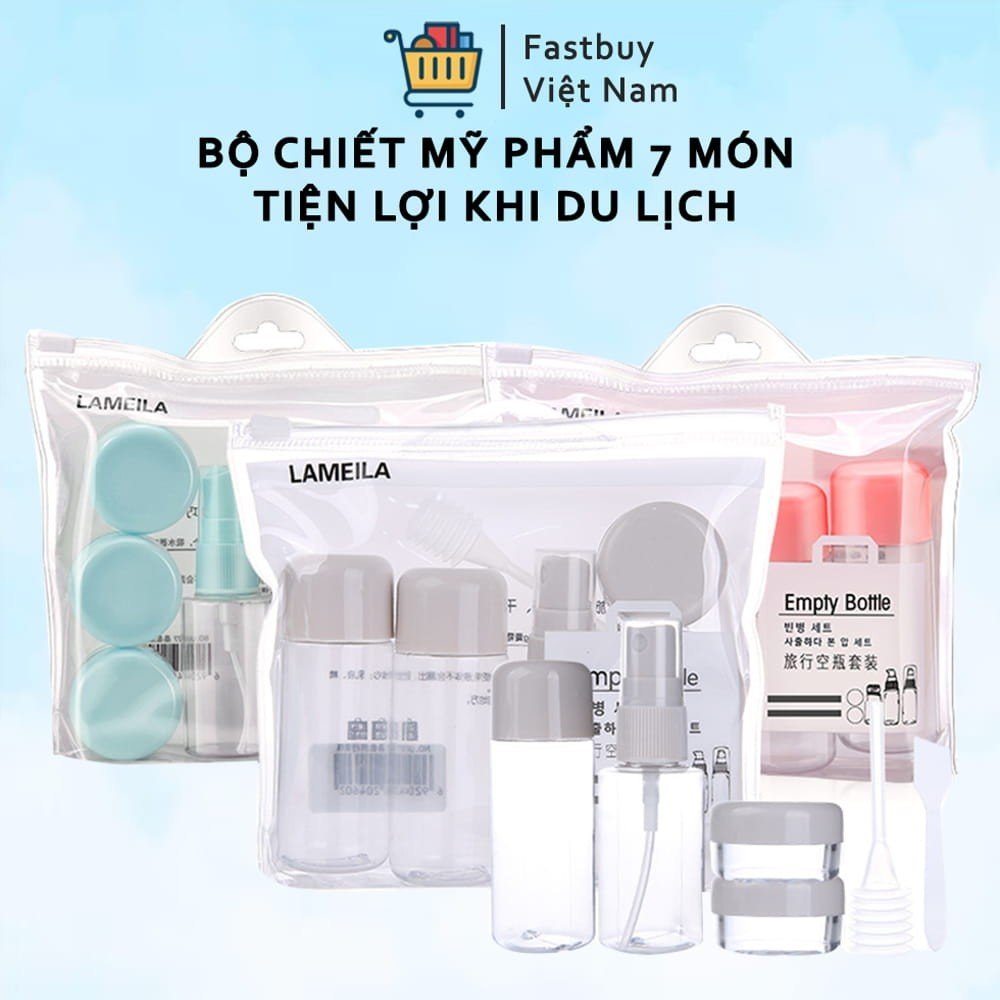 Bộ lọ chiết mỹ phẩm du lịch mini 7 món cao cấp phong cách Hàn Quốc