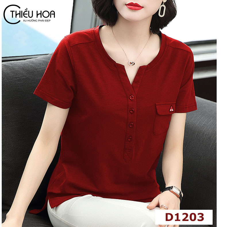 cv Áo Thun Nữ Trung Niện Cổ Tim Chất Liệu Cotton Cao Cấp D1203 - Thời Trang Thiều Hoa 1130