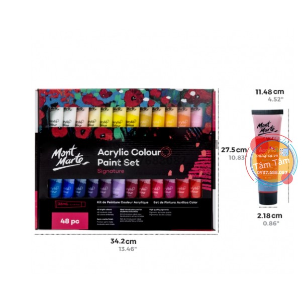 Màu Acrylic Mont Marte 18/24/36/48 x 36ml, Mont Marte Signature Acrylic Paint Set-Dụng cụ vẽ Tâm Tâm