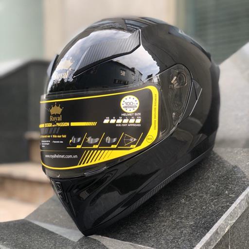 Mũ Bảo Hiểm Royal m138b Đen Bóng Kính Màu Đen, Kính 7 màu, Kính Tráng Gương