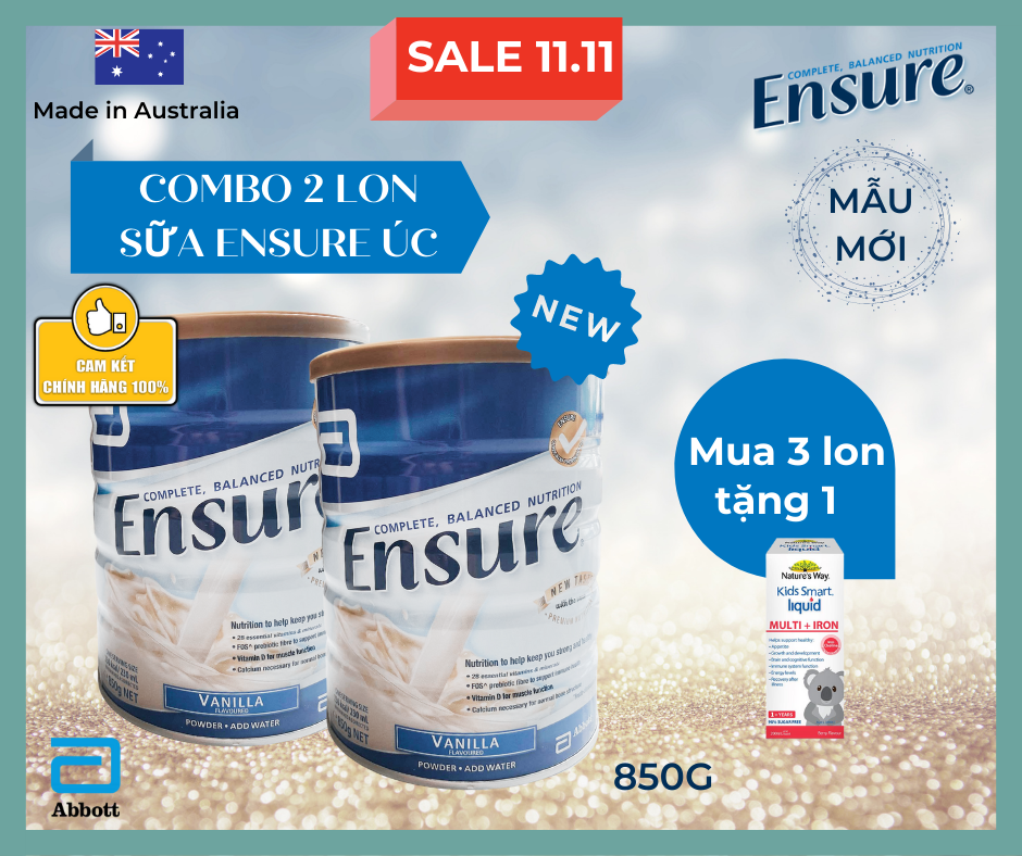 Combo 2 lon Ensure Úc 850G [Mẫu mới] [DATE 2023] [Chính hãng]