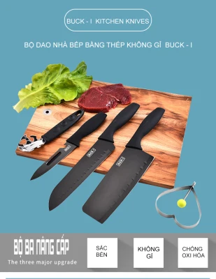 [HCM]Bộ dao nhà bếp 5 món cao cấp Buck-I Bo dao lam bep cao cap uc Bo dao lam bep chuyen nghiep Bo dao lam bep tot Tay cầm được thiết kế thông minh nâng đỡ toàn bộ dao dễ dàng trong việc cầm nắm không bị mỏi.