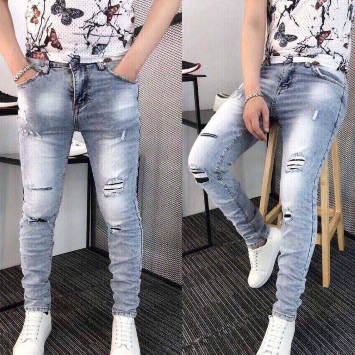 quần jean nam mẫu mới rách xanh nhạt 9292 rách bụi hai bên, Quần bò nam siêu đẹp xu hướng mới, vải co giãn cao cấp Hottrend mới , mẫu quần dài jeans nam kiểu phối rách siêu tôn dáng 1 cúc ulzzang r6