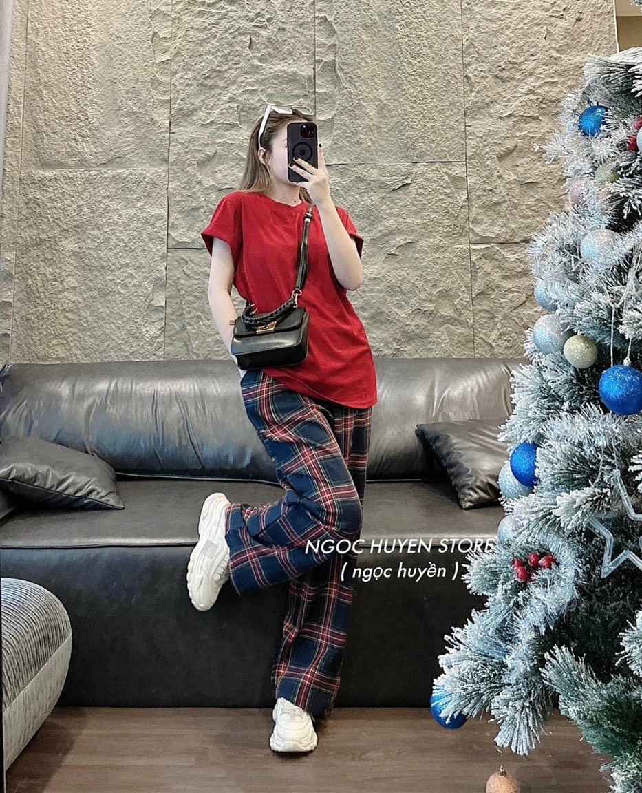 Set bộ đồ nữ quần caro phối áo thun ngắn tay mặc đi chơi, mặc ở nhà, Set bộ đồ nữ áo thun ngắn tay quần dài caro thoải mái, Set đồ đồ thun nữ áo ngắn tay quần caro xinh xăn DX