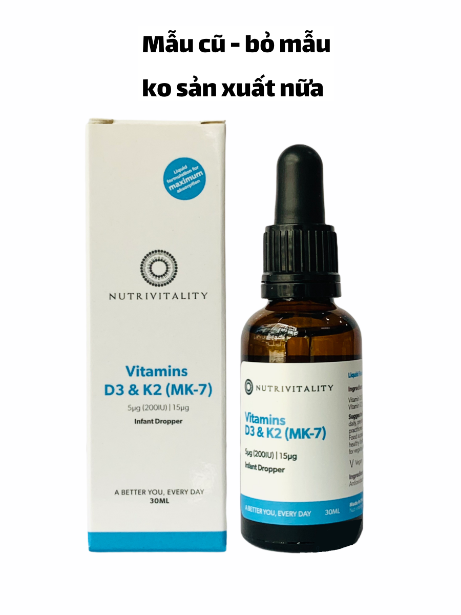 Vitamin K2 D3 MK7 cho bé Nutrivitality Anh 30ml K2D3