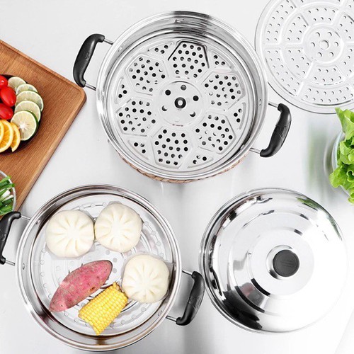 [HCM]NỒI HẤP INOX 3 TẦNG ĐA NĂNG KÍCH THƯỚC 28 CM