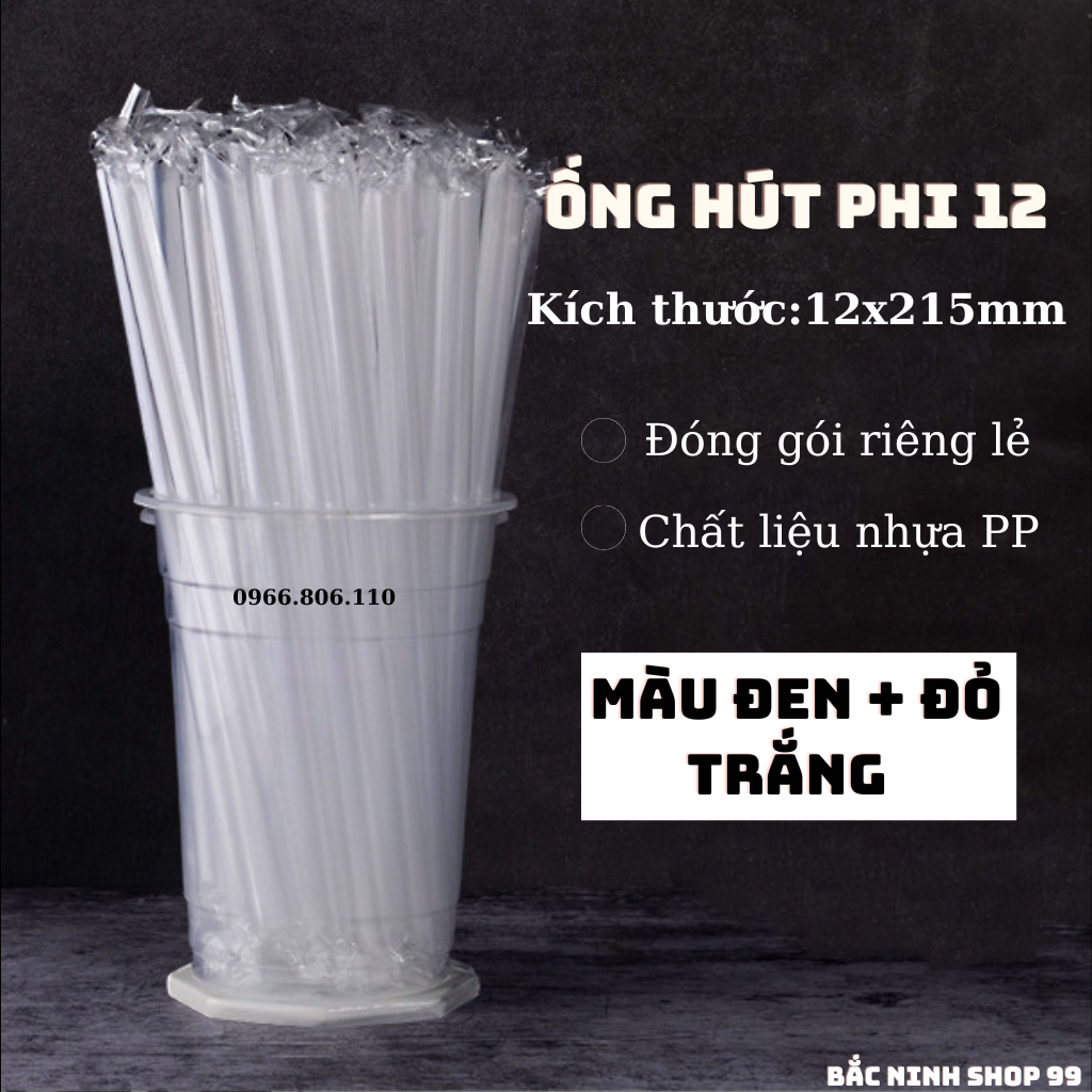 [Bịch 500g] Ống Hút Trà Sữa Trân Châu bọc Màu Đen + Trắng + Đỏ Phi 12