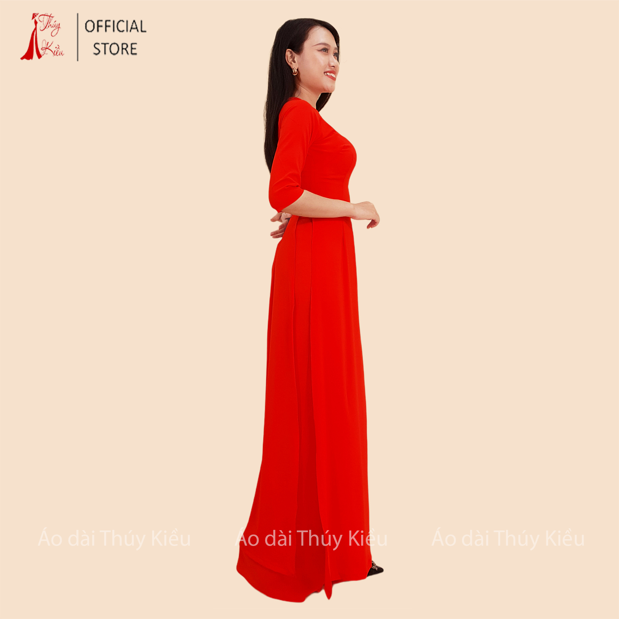 Áo dài trơn lụa Nhật cổ tròn màu đỏ cam AK29 ❤️FREESHIP❤️ mềm mại, co giãn, thấm hút mồ hôi, áo dài truyền thống, áo dài giá rẻ