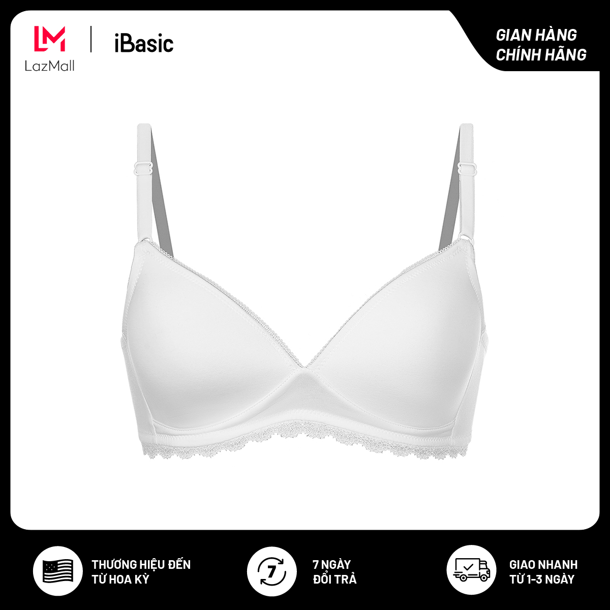 Áo ngực nữ không gọng mút mỏng phối ren iBasic BRAY052