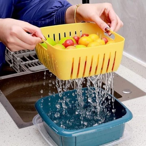 Bộ rổ nhựa kèm thau có nắp đậy rất tiện lợi - rổ rửa rau trái cây