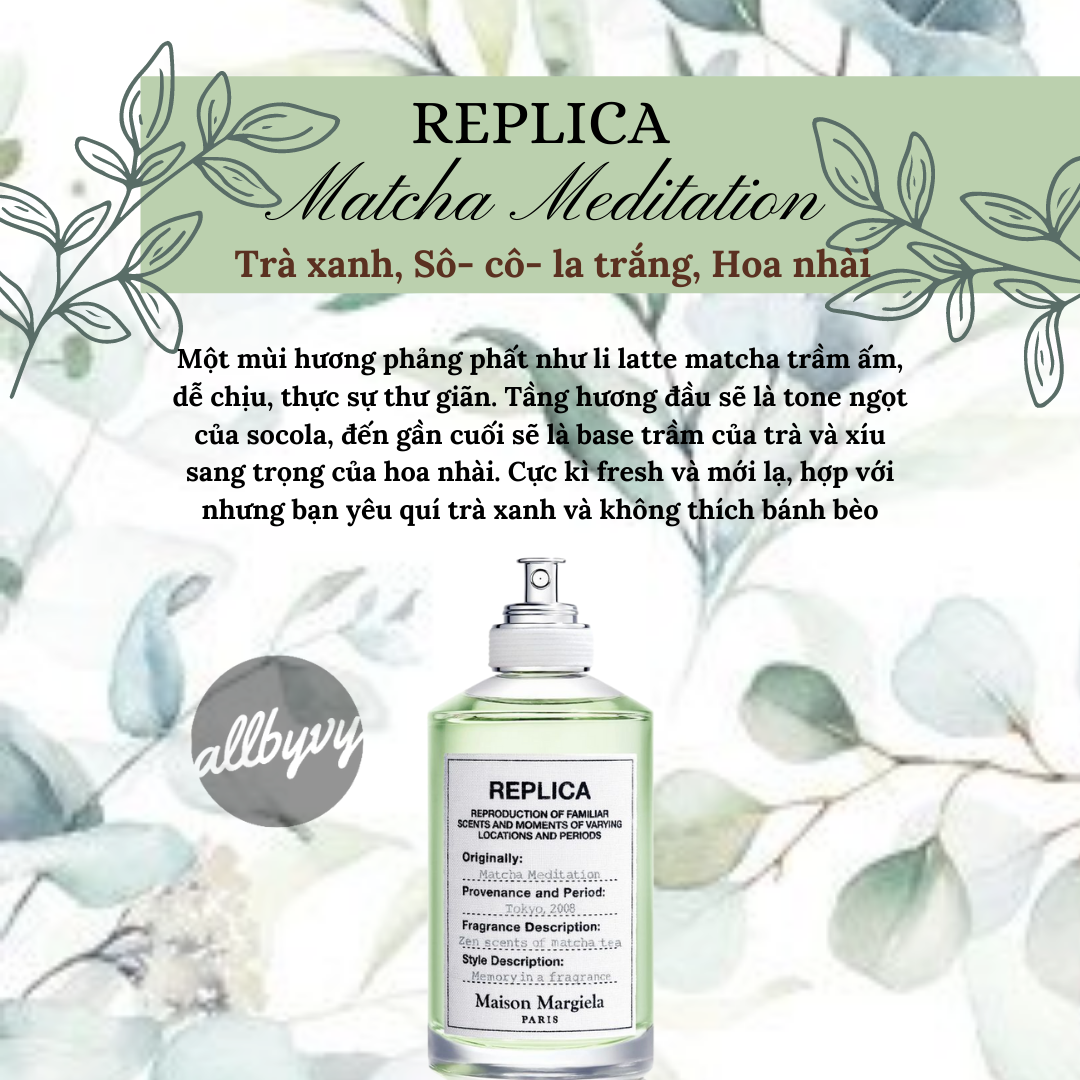 Allbyvy| mẫu thử nước hoa 10ml r e p l i c a matcha meditation
