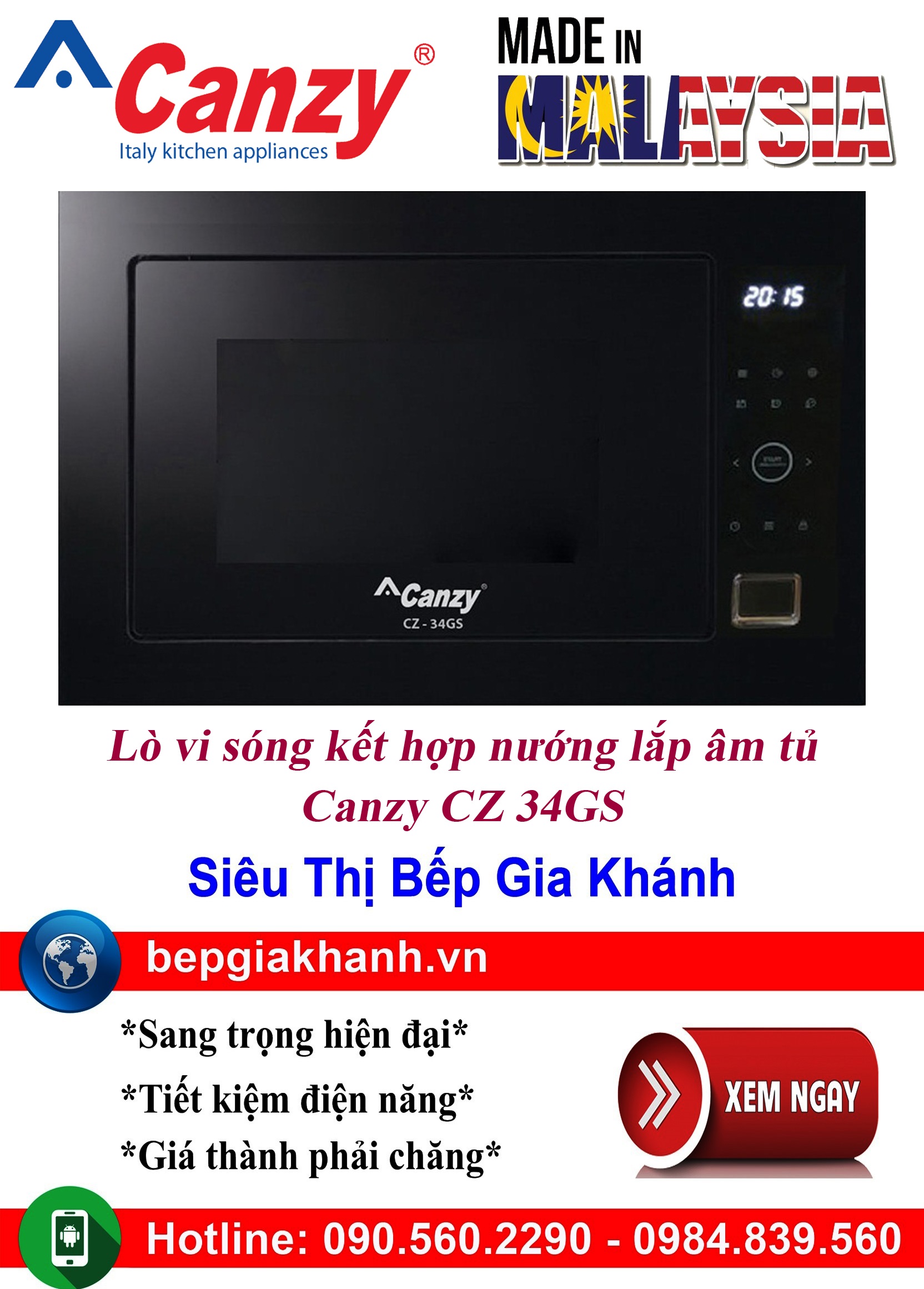 [HCM]Lò vi sóng kết hợp nướng lắp âm tủ Canzy CZ 34GS nhập khẩu Malaysia, lò vi sóng, lò vi sóng có nướng, lò vi sóng mini, lò vi sóng sharp, lò vi sóng điện mini, lò vi sóng aqua, lò vi sóng nhỏ