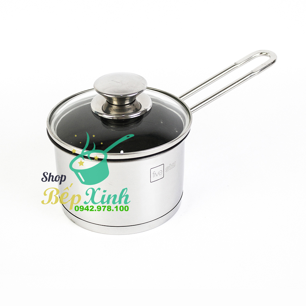 Quánh nấu cháo bột chống dính Fivestar nắp kính 12cm , inox 430 , 3 đáy dùng được bếp từ , gas , hồng ngoại