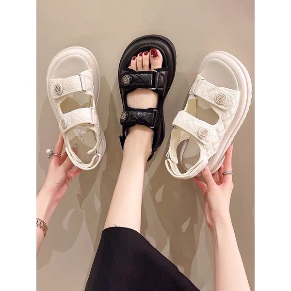 Dép sandal nữ hoa trà đế cao 5cm cao cấp