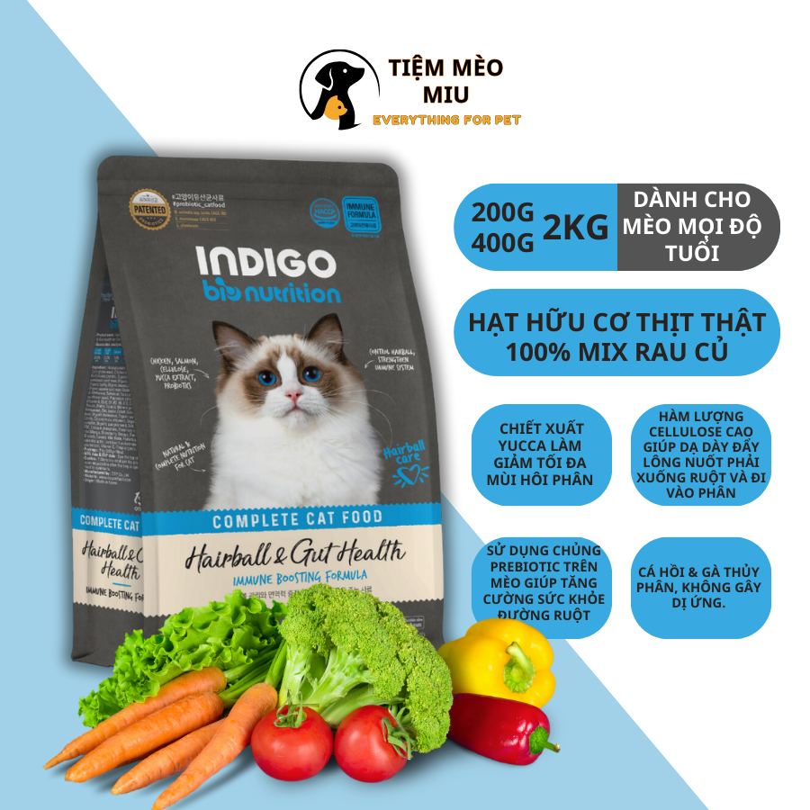 Hạt hữu cơ cho mèo INDIGO Hàn Quốc cho Mèo - giúp Tiêu búi lông, Mượt lông da và cân bằng tiêu hoá.