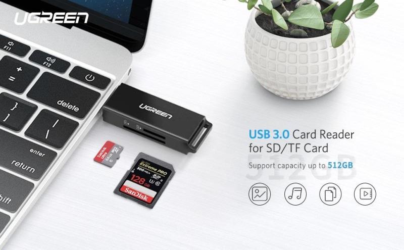 Card Reader SD, TF to USB 3.0 Ugreen 40750 cao cấp