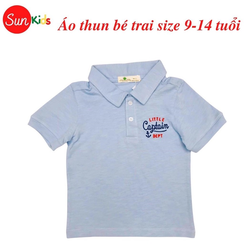 Áo thun bé trai, áo phông bé trai có cổ, size 9-14, chất cotton mềm mát - sunkids