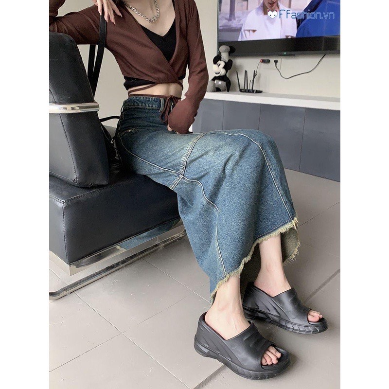 Chân váy denim đuôi cá dáng ôm lưng cao mã cv6857
