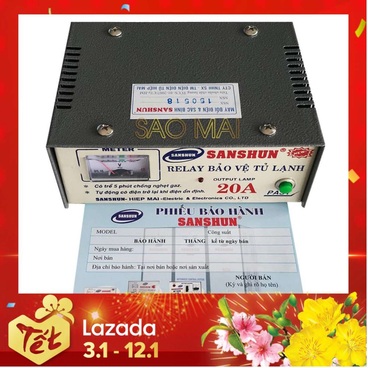 Relay (Ổn áp) bảo vệ tủ lạnh cao cấp SANSHUN 20A ( xám )