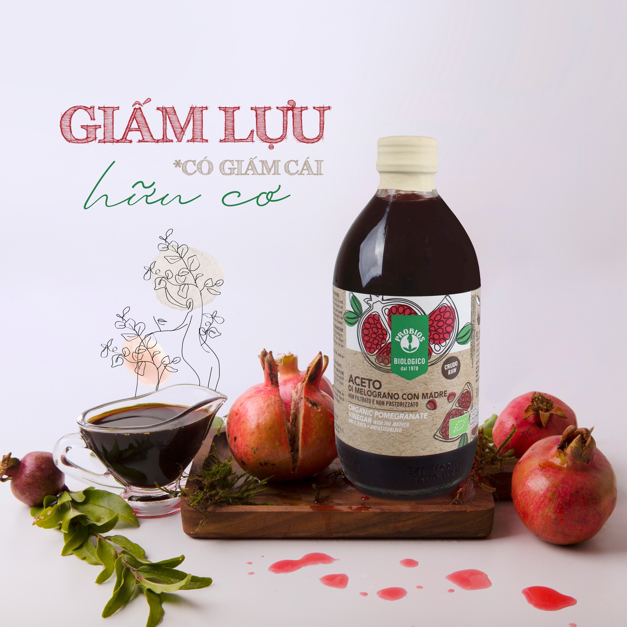 Giấm Lựu hữu cơ (Có giấm cái) ProBios 500ml