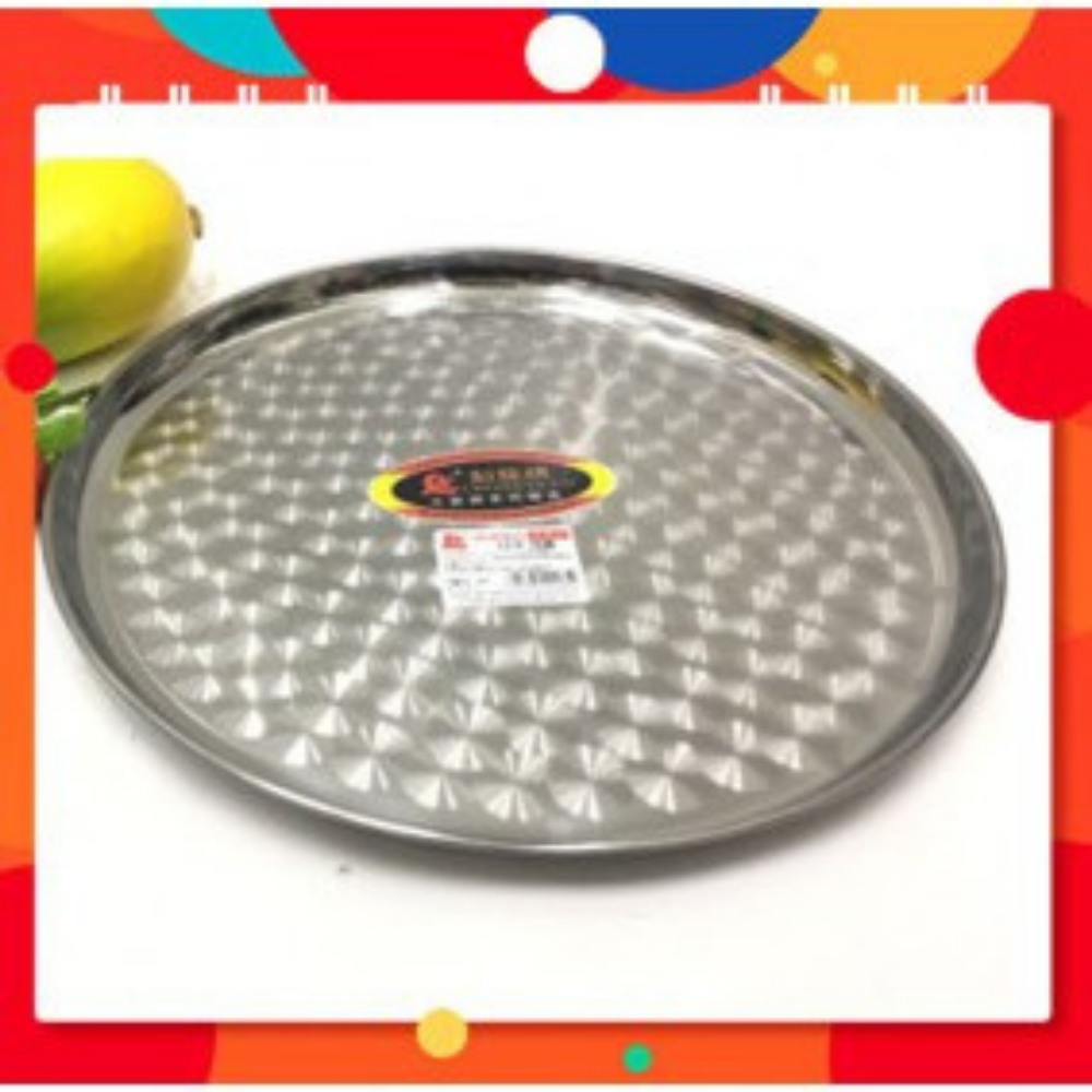 Mâm inox tròn 304 [FREESHIP] Mâm hình tròn phù hợp để bưng bê, bề mặt mâm có họa tiết - Mâm có đủ size