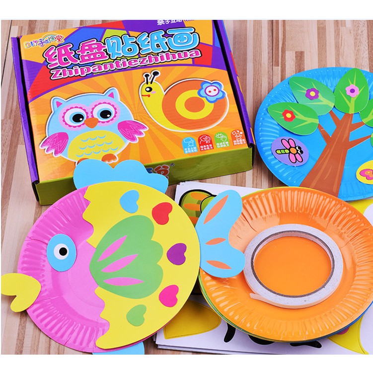 [Hoàn Tiền 10%]Dĩa Giấy Màu Thủ Công Trang Trí 10 Cái Có Kèm Hình Dán