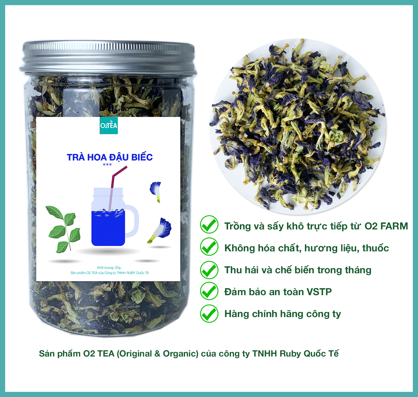 Trà Hoa Đâu Biếc Hủ 50g - Trà O2 TEA (Butterfly Pea Flower))