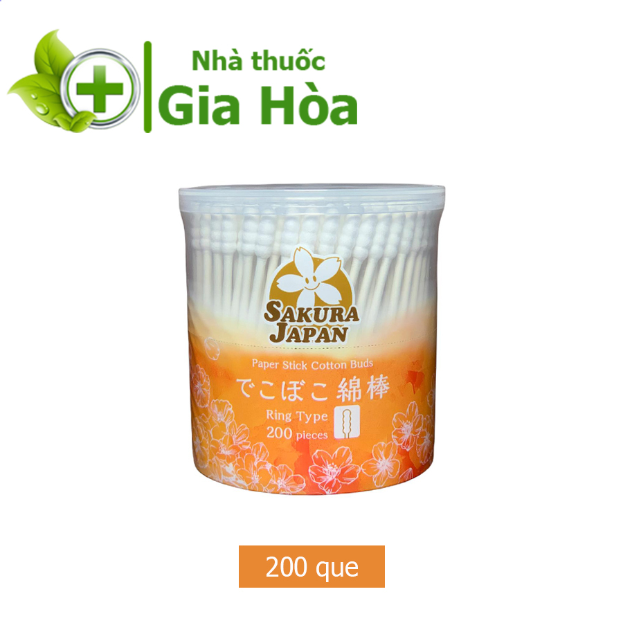 Tăm bông kháng khuẩn thân giấy Sakura (Tiêu chuẩn Nhật Bản) 2 đầu xoắn cho người lớn TB03 (Hộp 200 que)