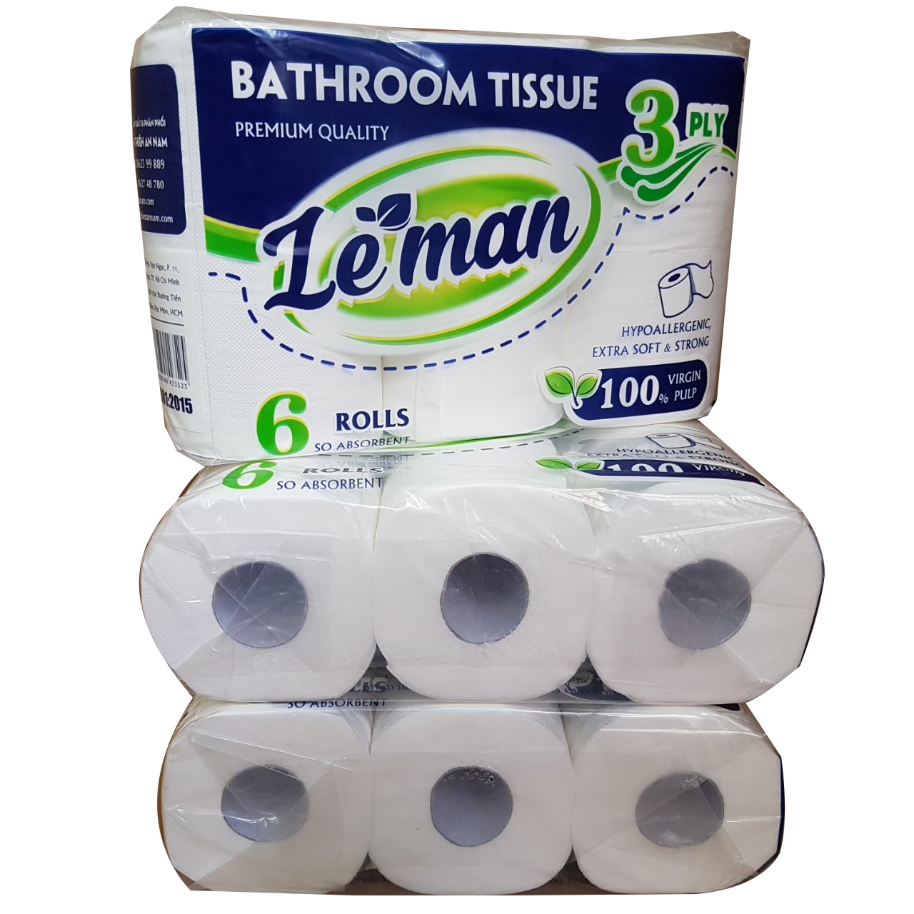 Combo (3 lốc) giấy vệ sinh cao cấp Leman Xanh - lốc 6 cuộn