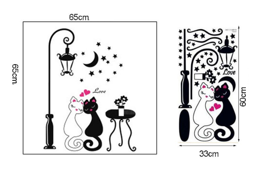 Sticker Decal dán tường hình cặp mèo & đèn phố