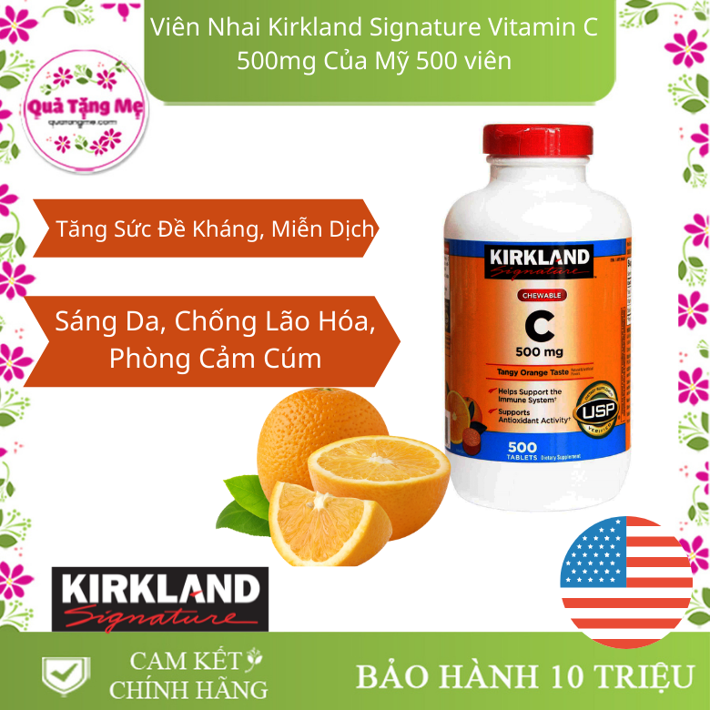 Viên Nhai Kirkland Signature Vitamin C 500mg Của Mỹ 500 viên Tăng Cường Hệ