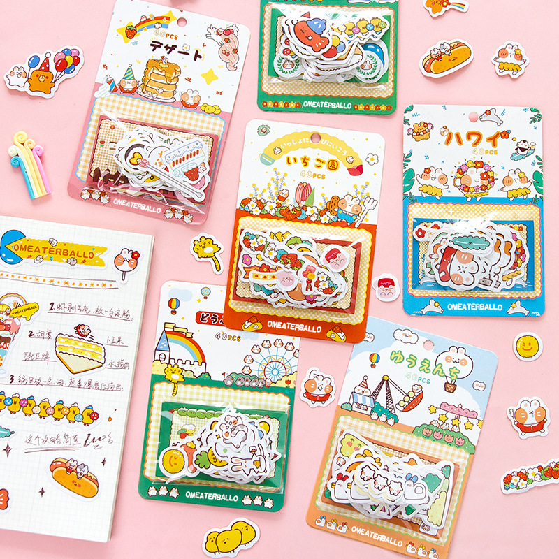 [6 Mẫu] Bộ 40 Miếng Dán Sticker Hình Thỏ Siêu Đáng Yêu