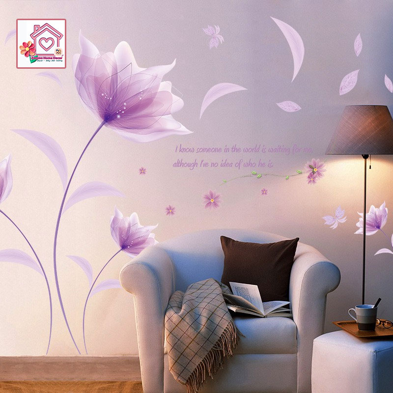 Decal dán tường Hoa tím XL8190 trang trí tường phòng khách phòng ngủ - Sticker - Miếng dán tường - Hình dán
