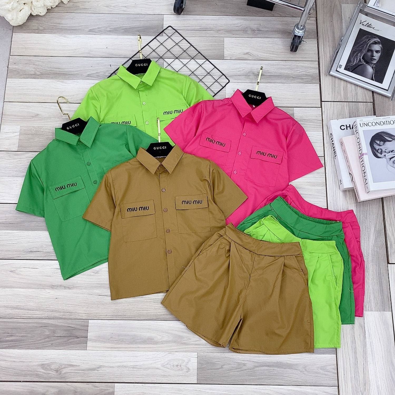 Sét áo sơ mi croptop mix quần short miu miu chất mát