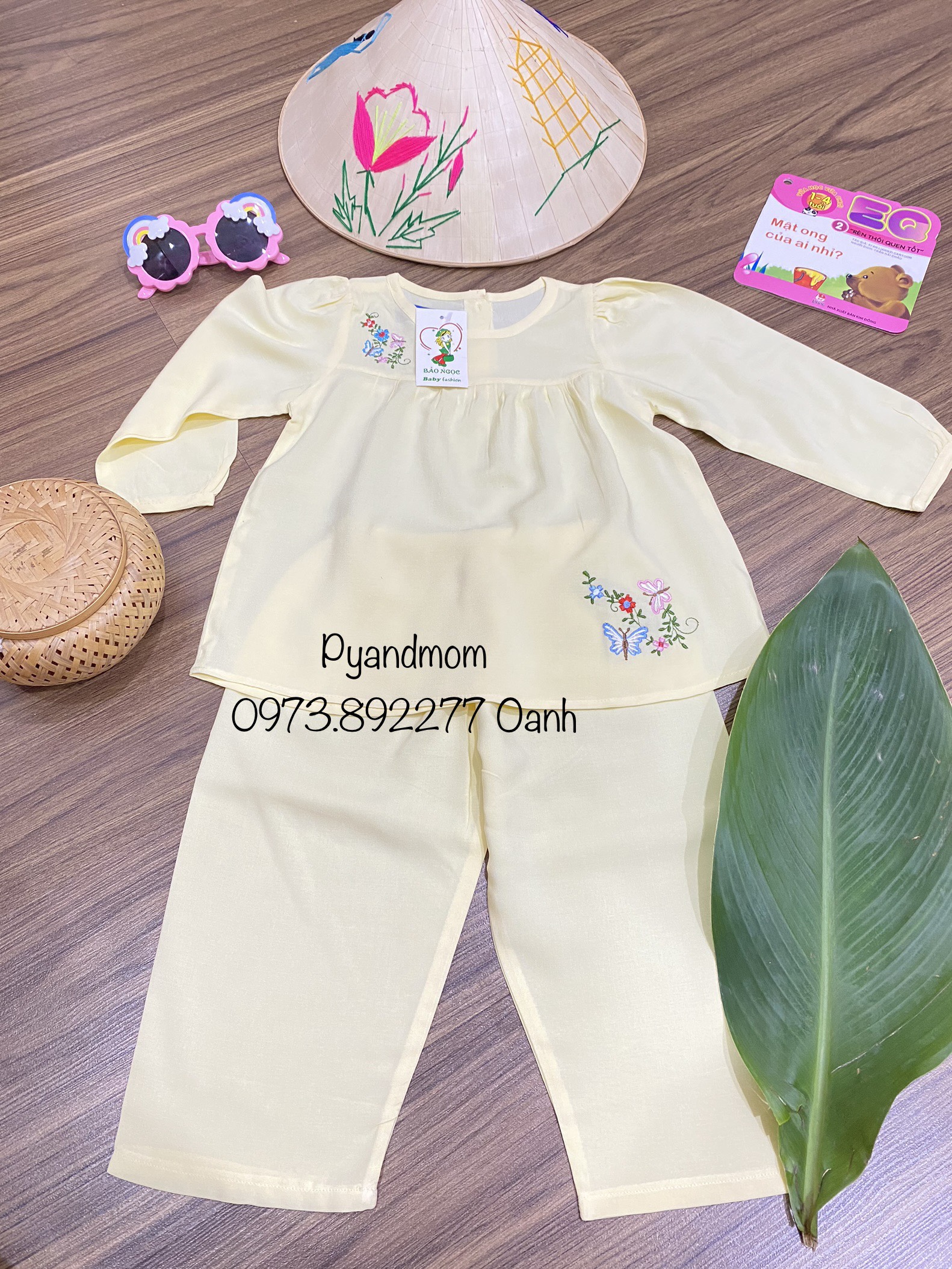 [HCM]Bộ lanh/tole/tone thêu Bảo Ngọc bé gái dài tay vải Việt Thắng nhiều màu