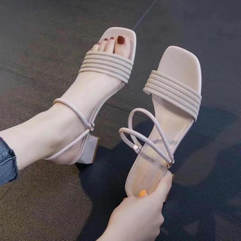 ( Bảo hành 12 tháng ) Sandal gót vuông quai cách điệu mang 2 kiểu - Giày cao gót 5 phân - 3 màu vàng - kem - đen - Linus LN1807 giá rẻ
