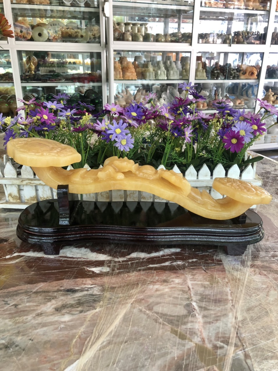 Gậy như ý phong thủy may mắn vạn sự như ý đá ngọc hoàng long - Dài 41 cm