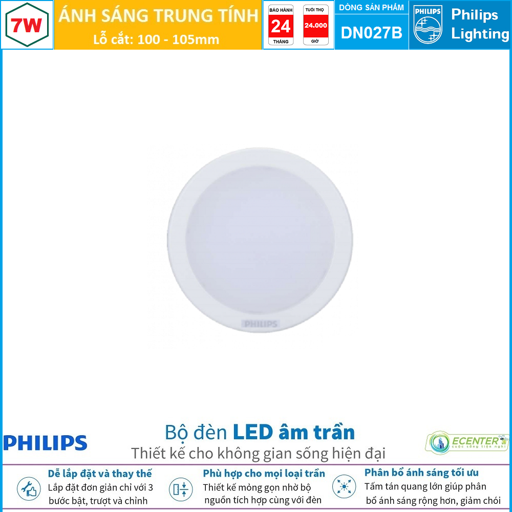 Đèn led âm trần 7w philips downlight dn027b g2 led6 d100