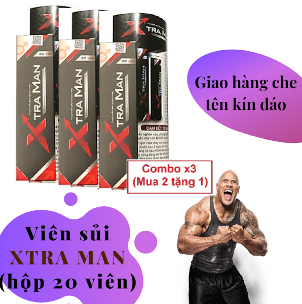 Combo x3 (Mua 2 tặng 1) Viên sủi XTRAMAN cao cấp tăng cường sinh lý nam mạnh mẽ (hộp 20 viên) - hàng chính hãng ( xtra extra man xtramen men xtrman )
