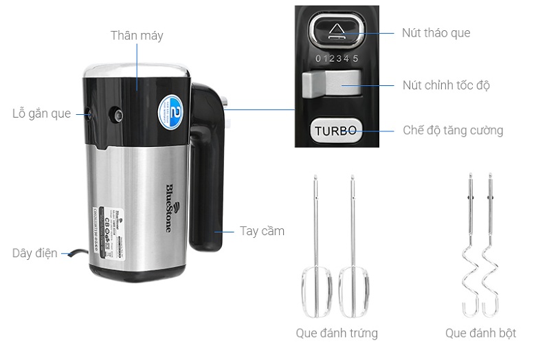 Máy đánh trứng BlueStone HMB-6338 400W 5 tốc độ [Bảo hành 24 tháng chính hãng]