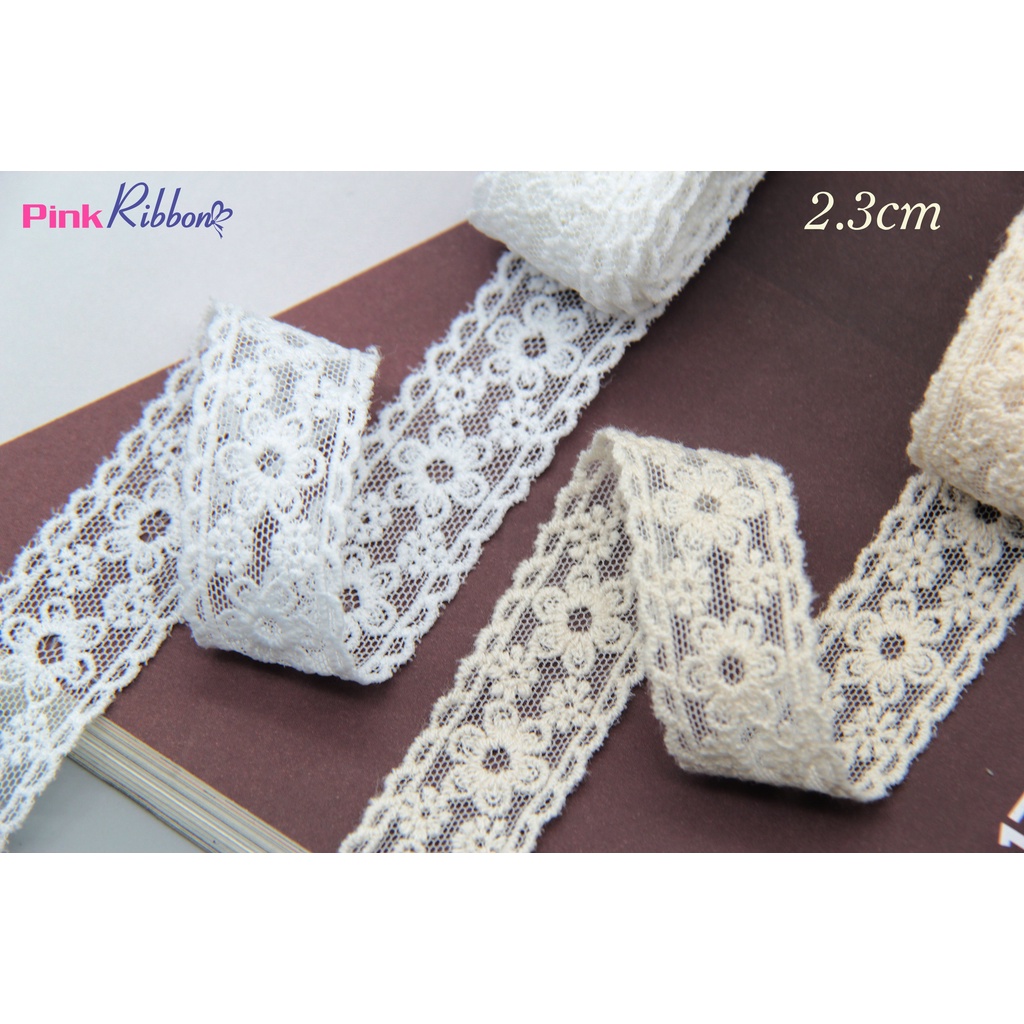 Ren trắng thêu hoa 2.3cm