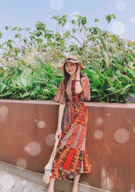 VÁY MAXI THỔ CẨM KÈM ĐAI SIÊU ĐẸP TÔN DÁNG