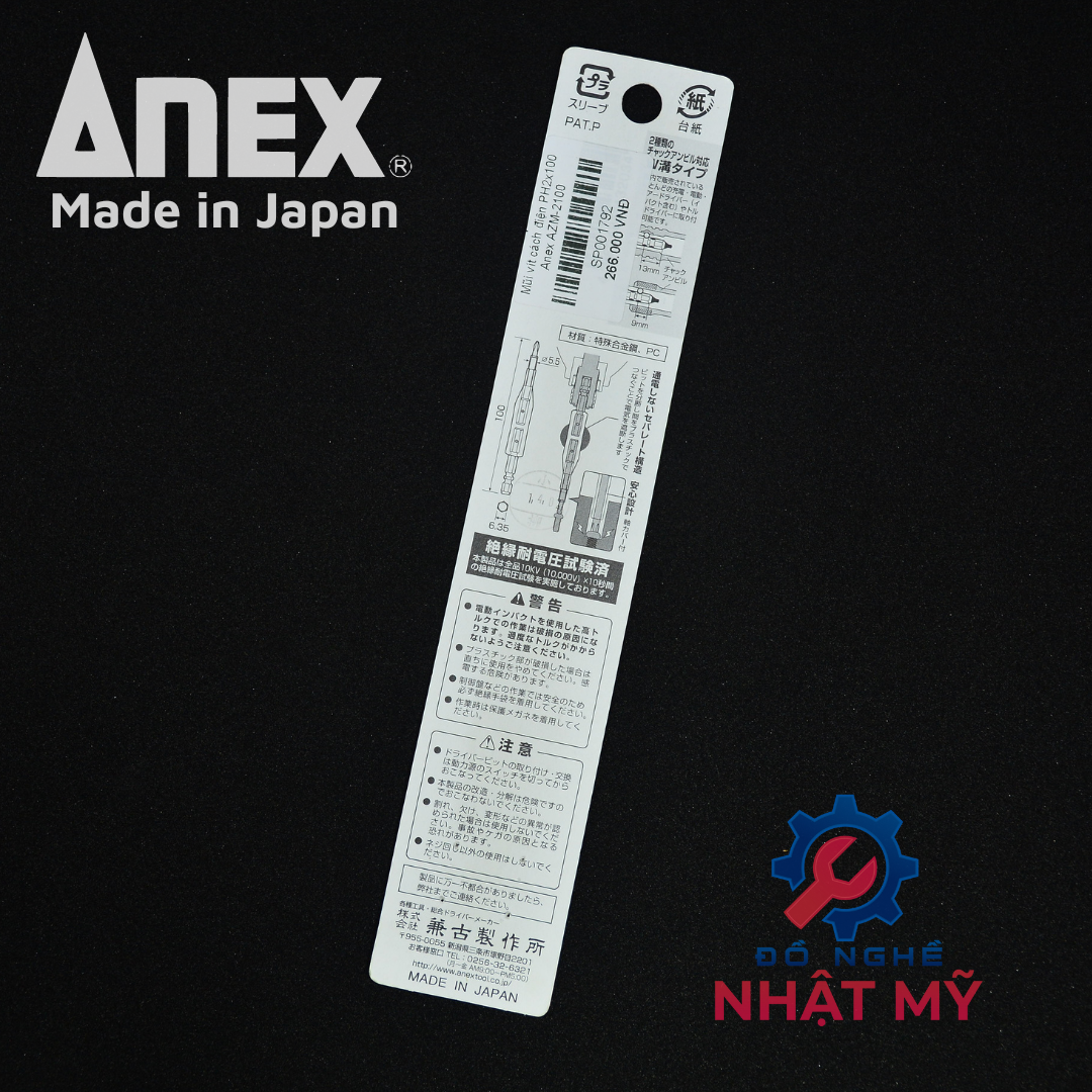 Mũi vít cách điện 1000V ph2x100 Anex AZM-2100