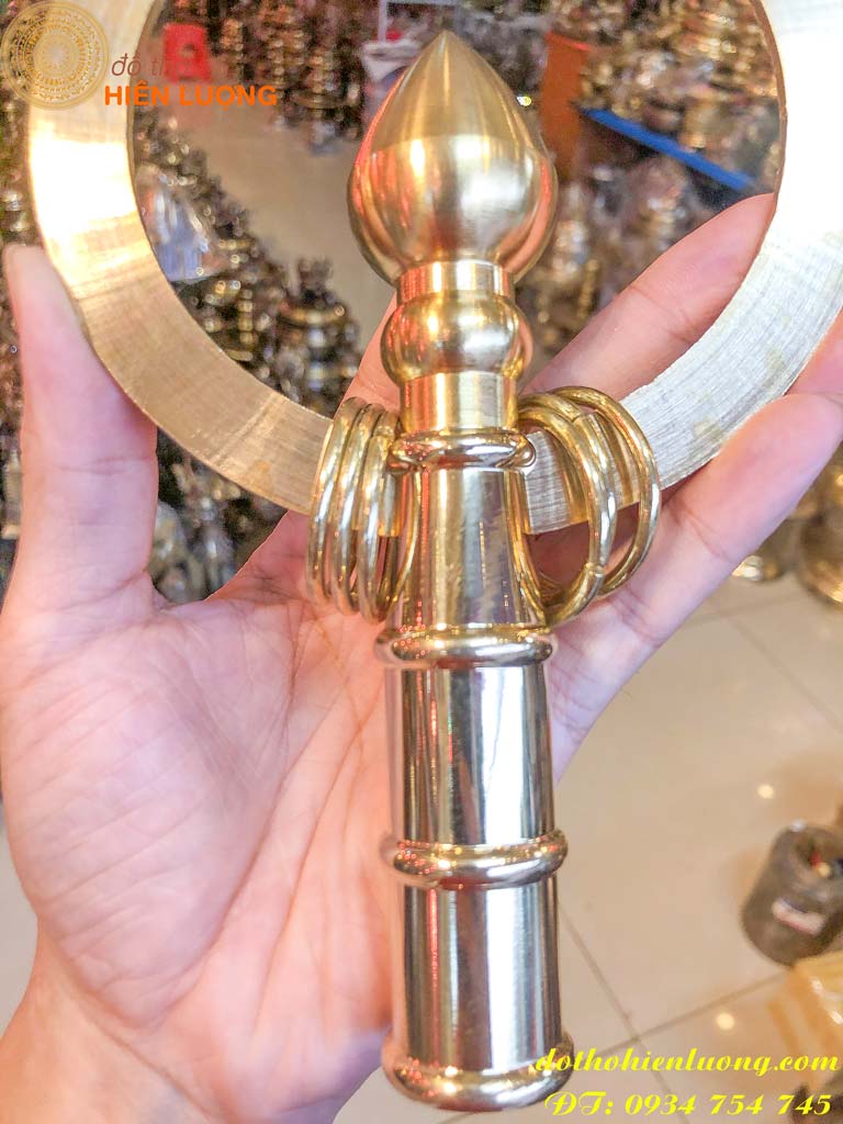 Đầu Gậy Tích Trượng Bằng Đồng Dáng Tròn Cao 20cm