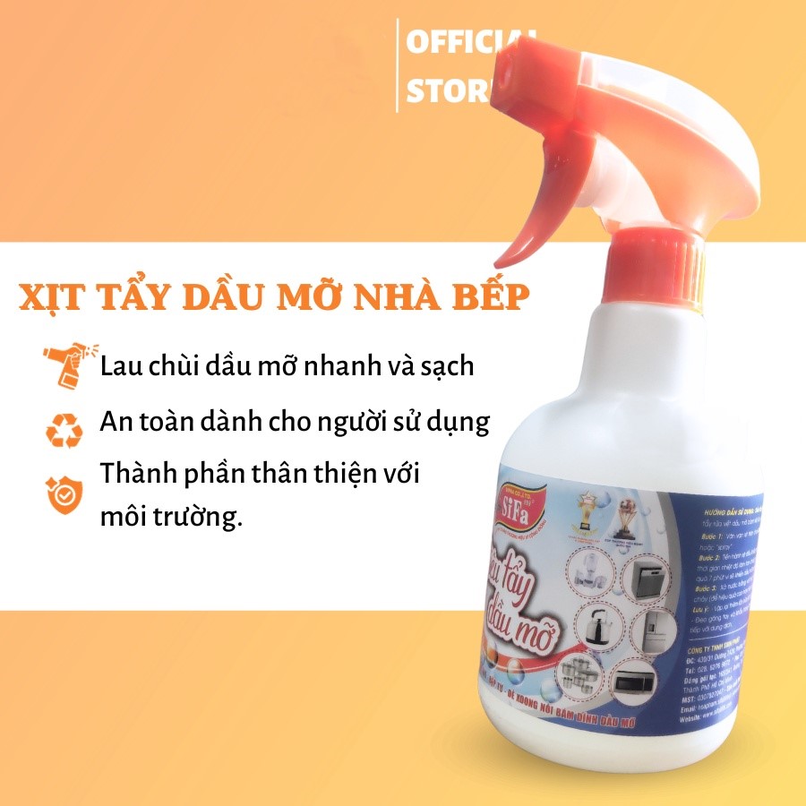 Bình xịt tẩy rửa dầu mỡ bếp ga, bình xịt tẩy vết bẩn, tẩy dầu mỡ máy hút mùi đa năng